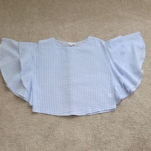 THML Light Blue Striped Ruffle Sleeve Blouse